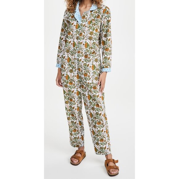 SZ Blockprints Pants - SZ Blockprint Jumpsuit Padra Print in Moss Floral Cotton One-Piece L